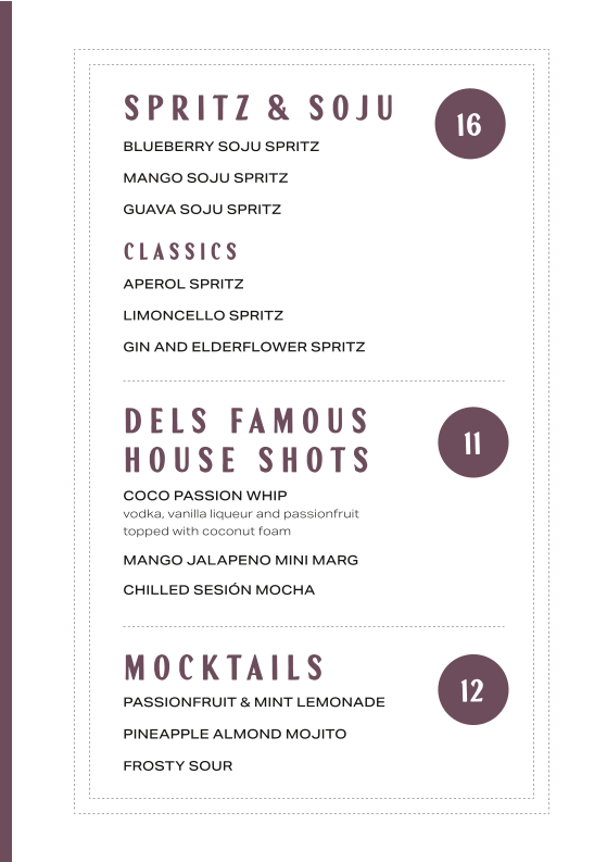 Menu, The Del Hotel & Pub