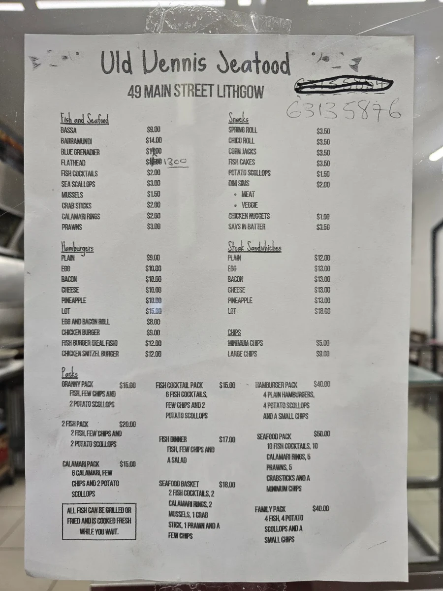 Menu, Old Dennis Seafood