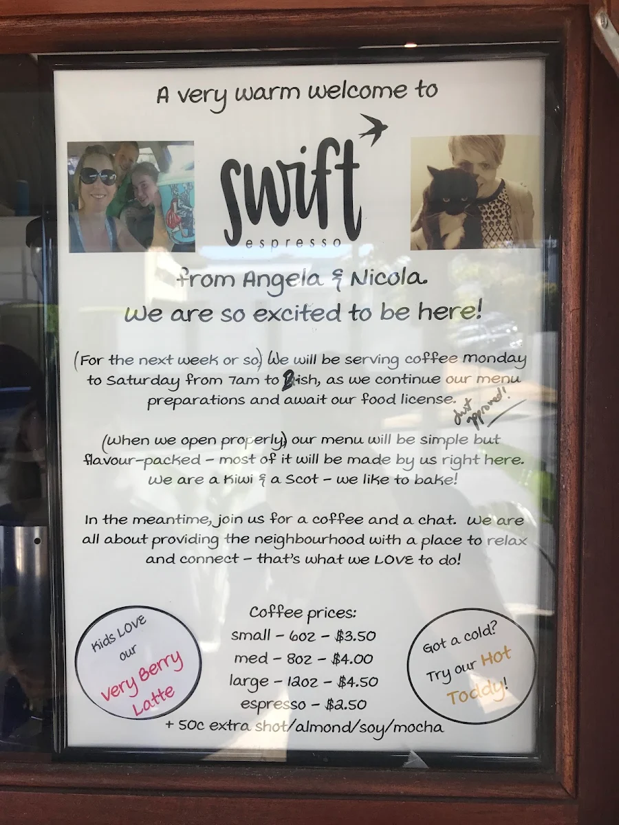 Menu, Swift Espresso