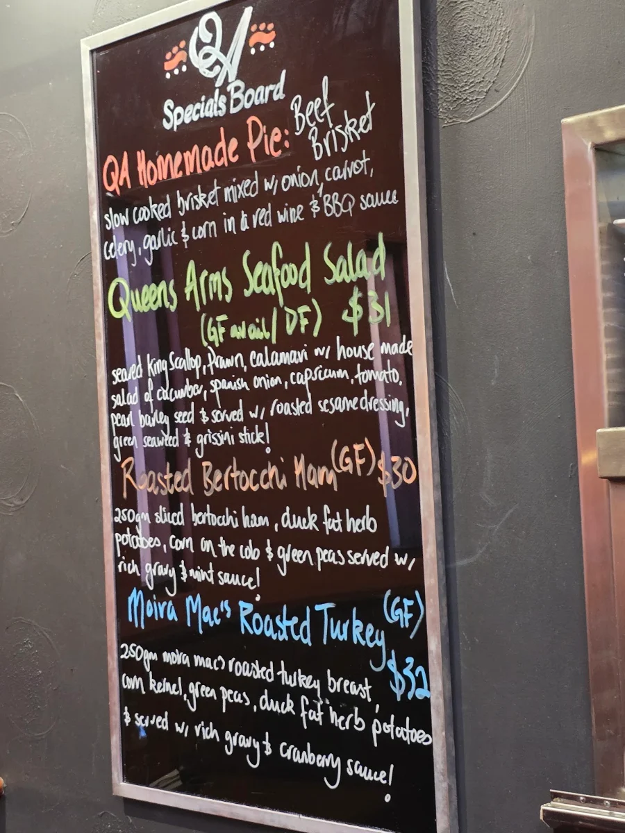 Menu, Queens Arms Hotel