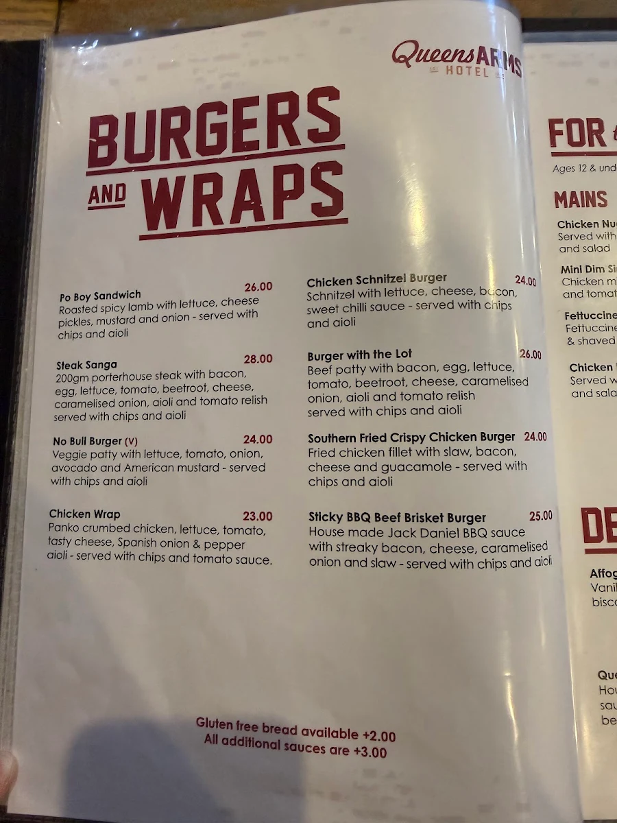 Menu, Queens Arms Hotel