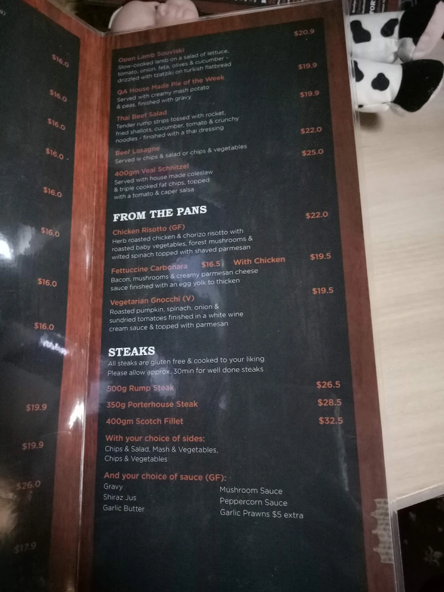 Menu, Queens Arms Hotel