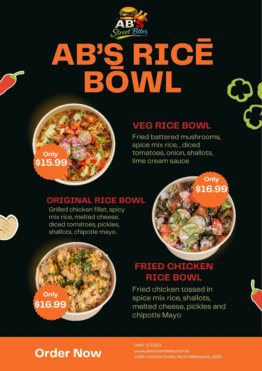 Menu, AB's Street Bites