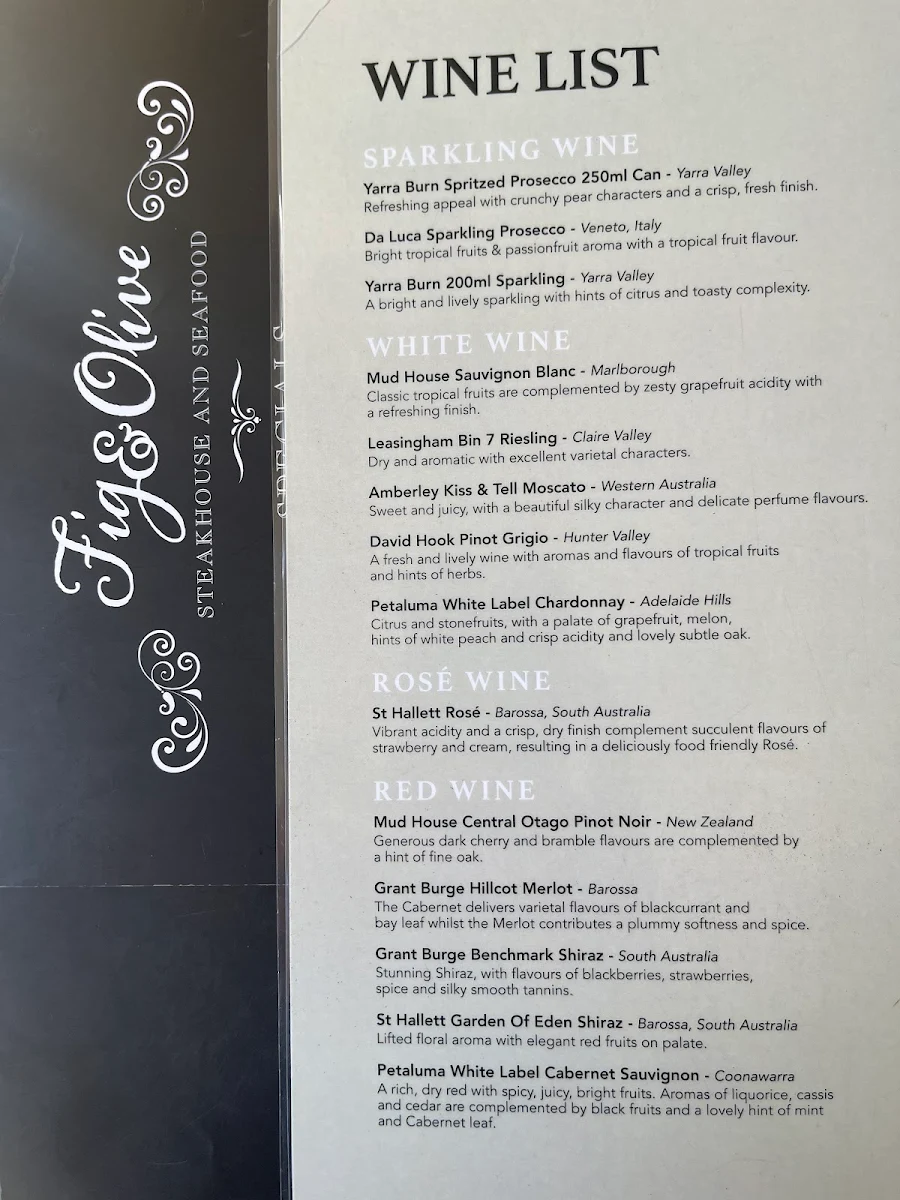 Menu, Fig and Olive Steakhouse & Seafood Restaurant