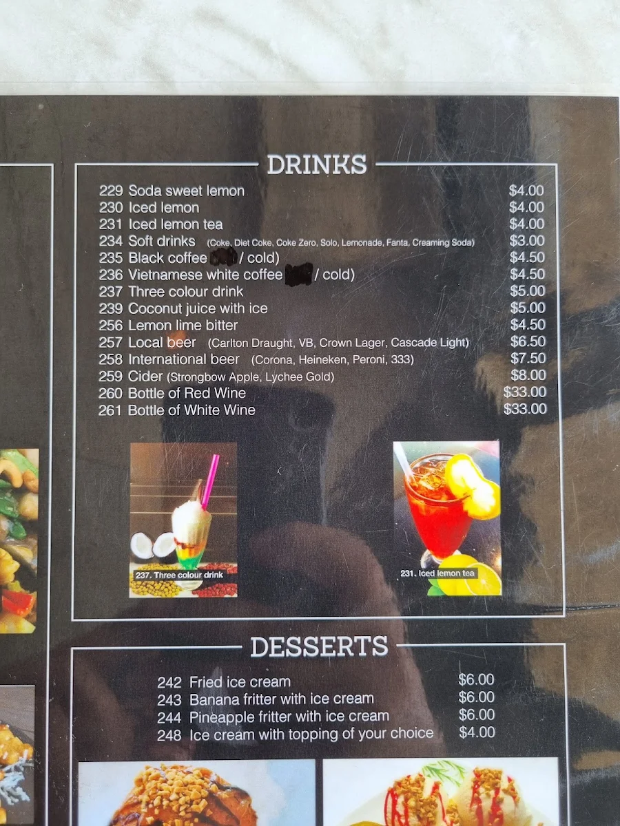 Menu, Thiên Long Restaurant