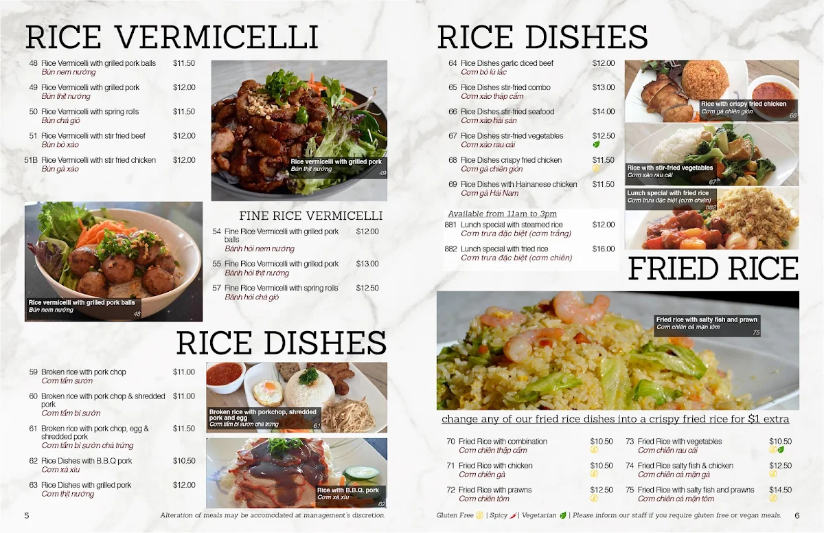 Menu, Thiên Long Restaurant