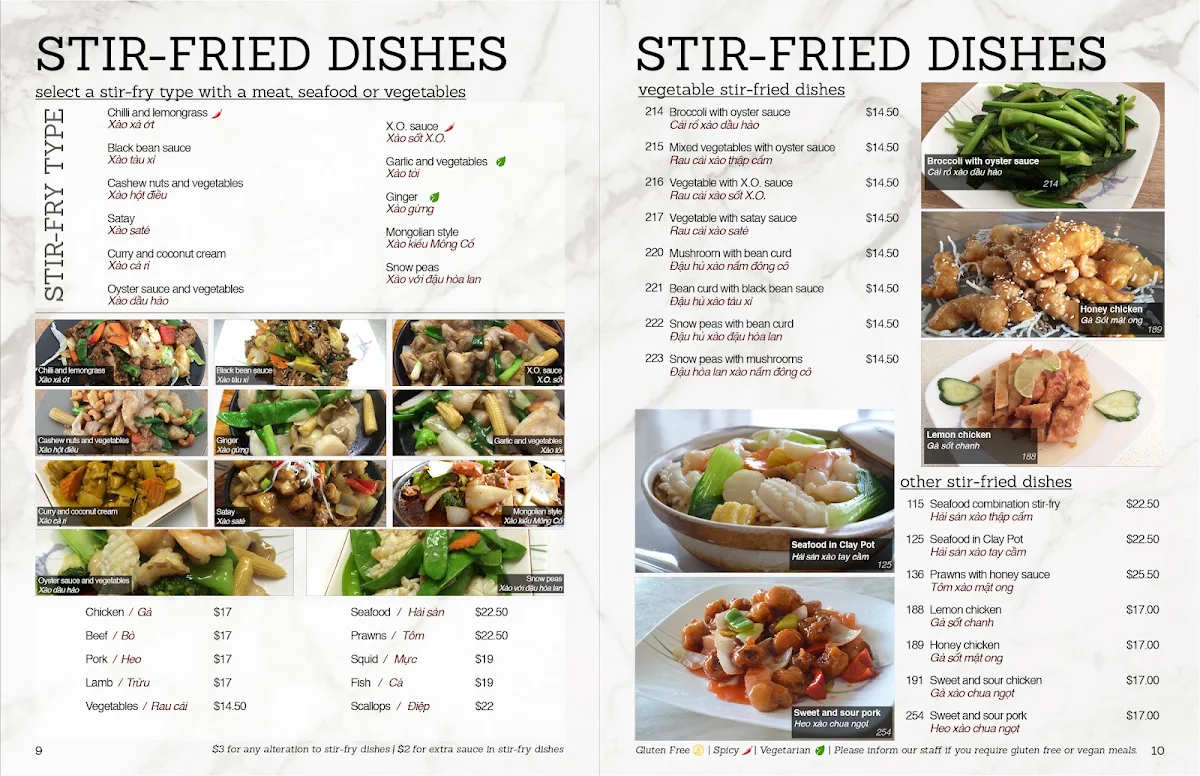 Menu, Thiên Long Restaurant