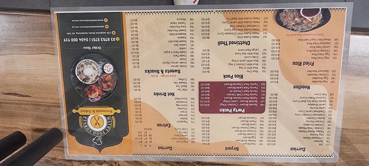 Menu, Mathy Food Corner