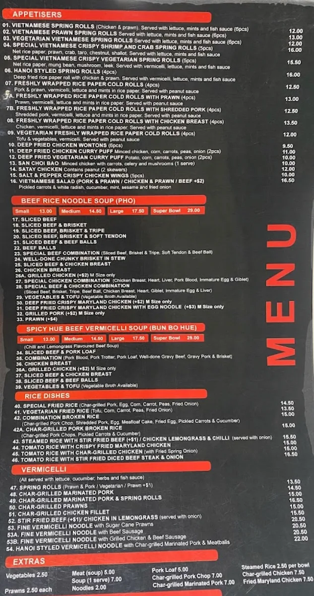 Menu, Super Bowl Pho & Bun Bo Hue