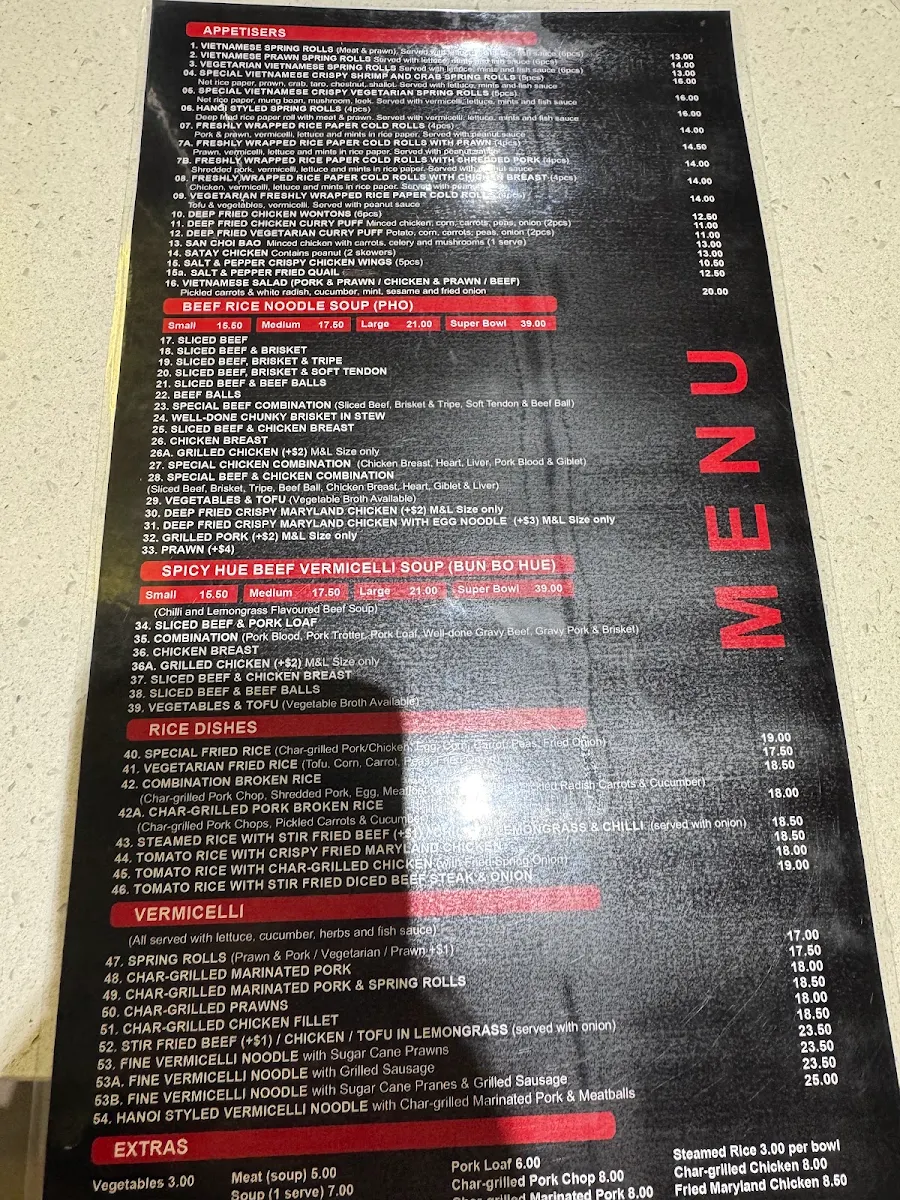 Menu, Super Bowl Pho & Bun Bo Hue