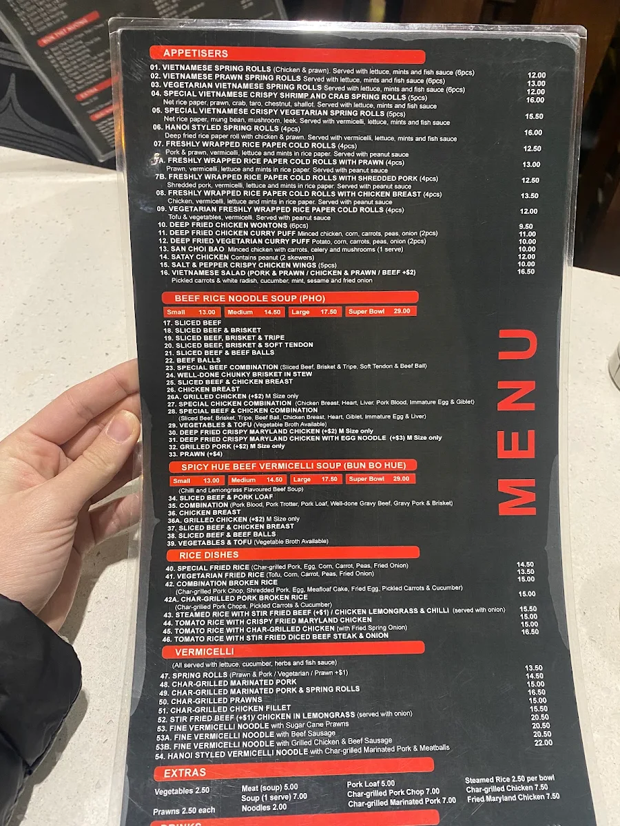 Menu, Super Bowl Pho & Bun Bo Hue