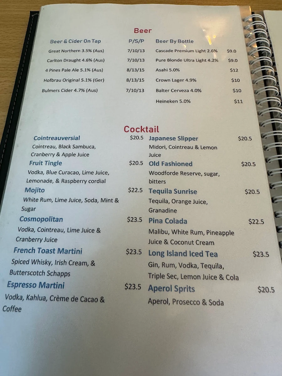 Menu, Hooks At The Yarra