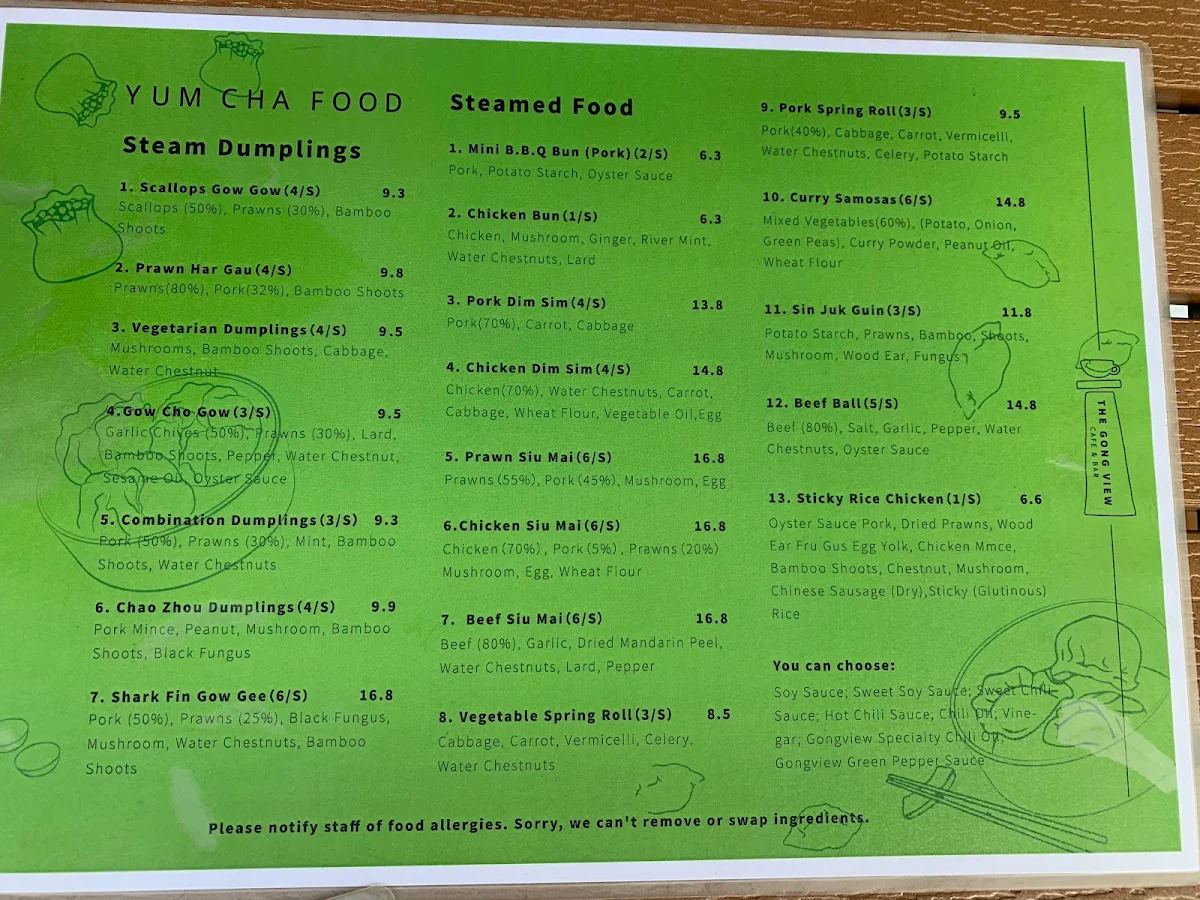 Menu, The Gong View Cafe