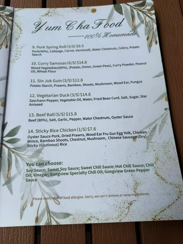 Menu, The Gong View Cafe