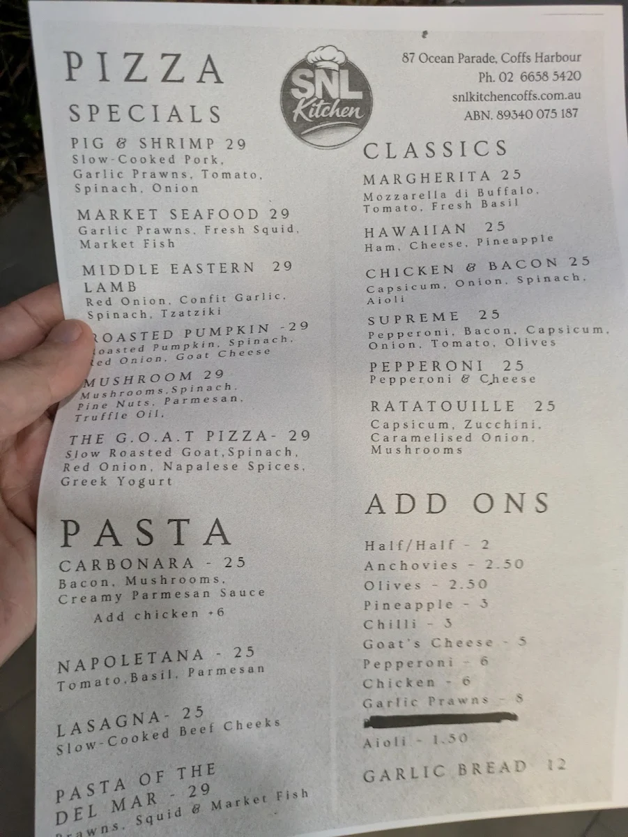 Menu, SNL Kitchen