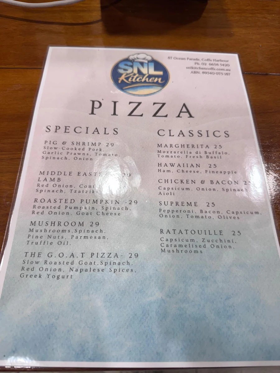 Menu, SNL Kitchen