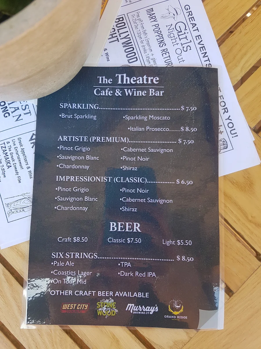 Menu, The Theatre Cafe & Wine Bar