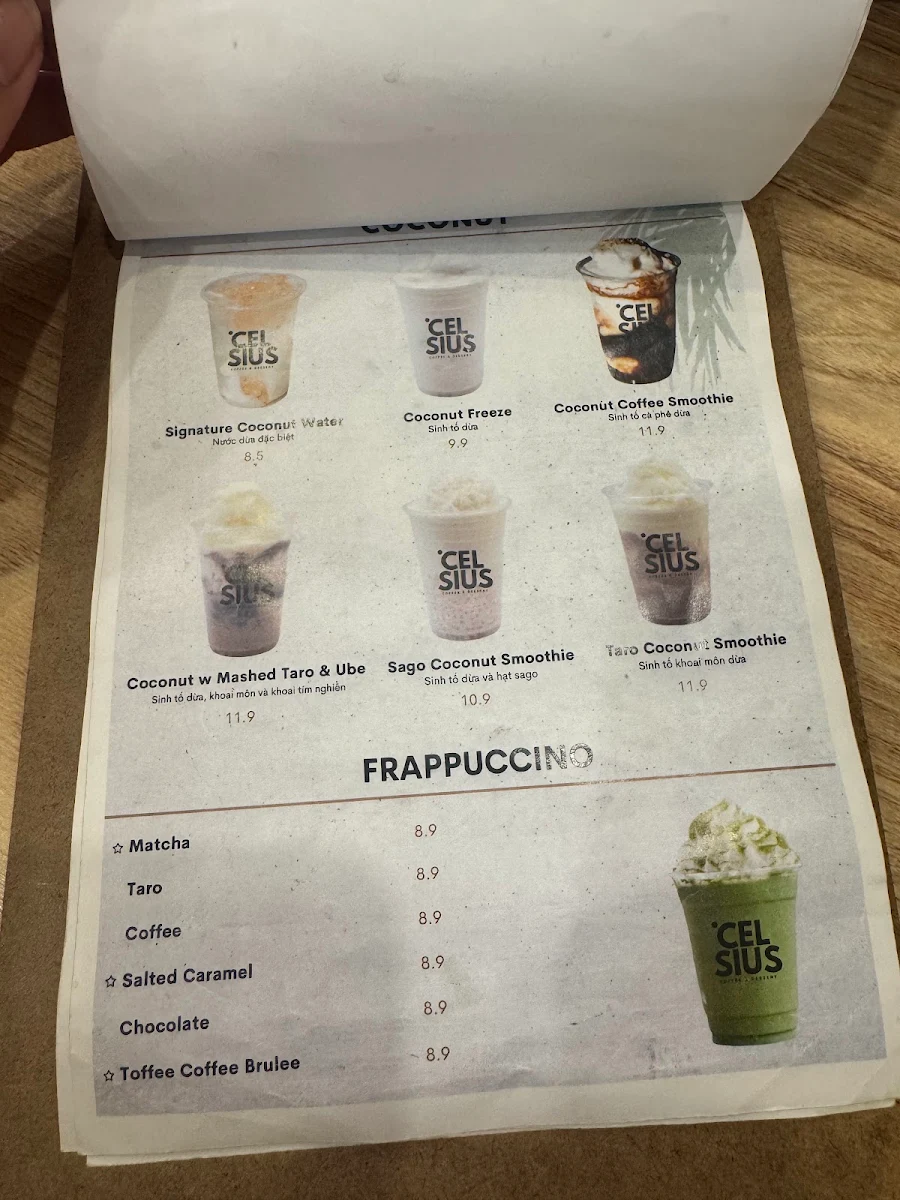 Menu, Celsius Coffee & Dessert