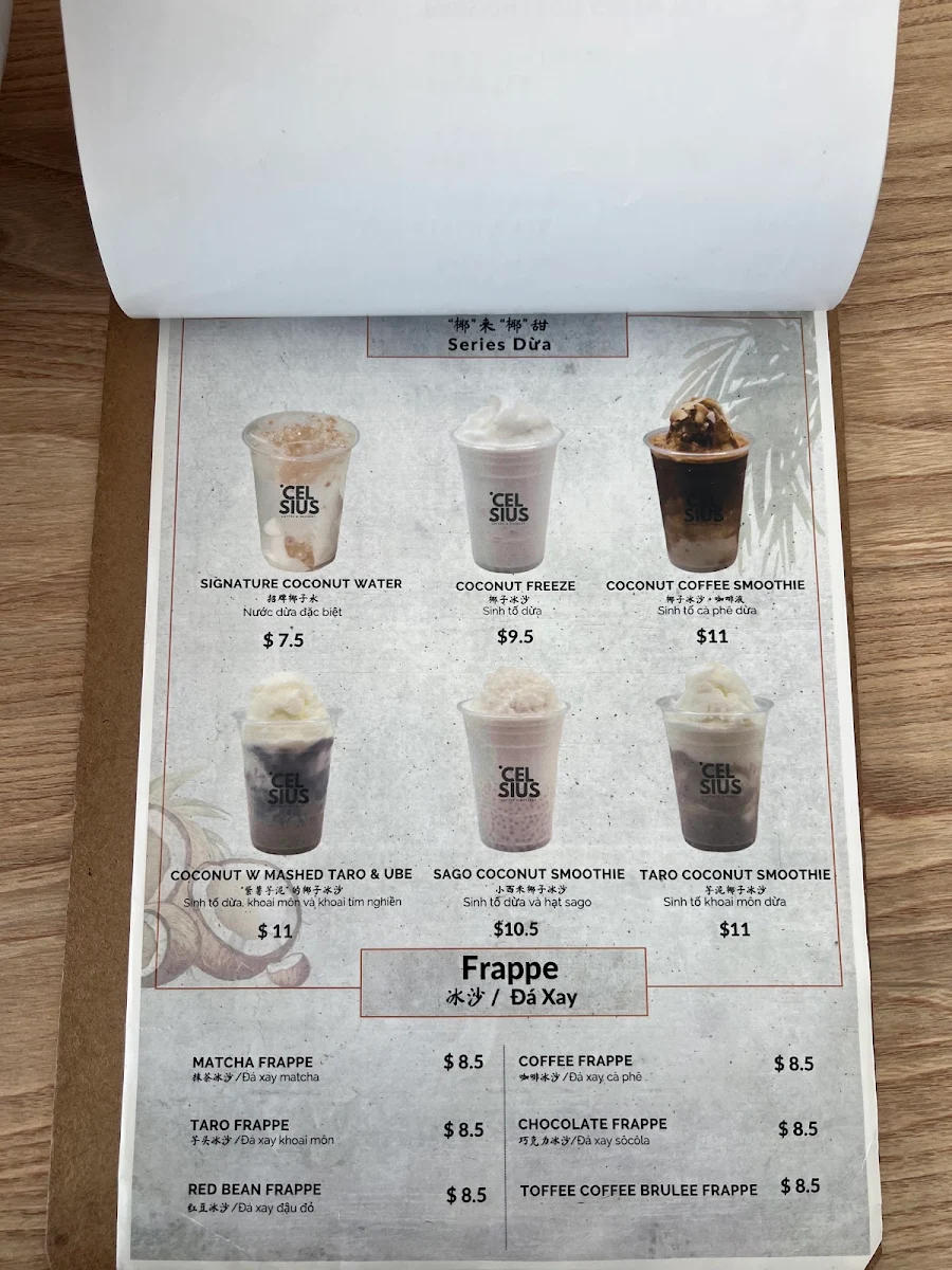 Menu, Celsius Coffee & Dessert