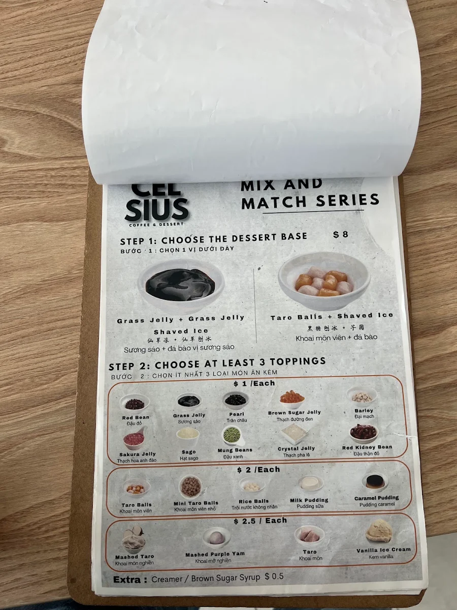 Menu, Celsius Coffee & Dessert