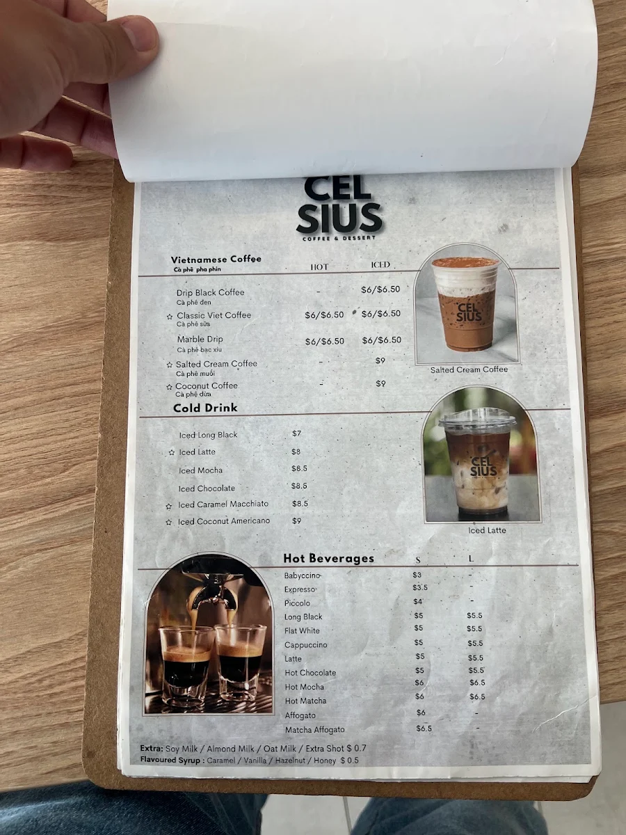 Menu, Celsius Coffee & Dessert