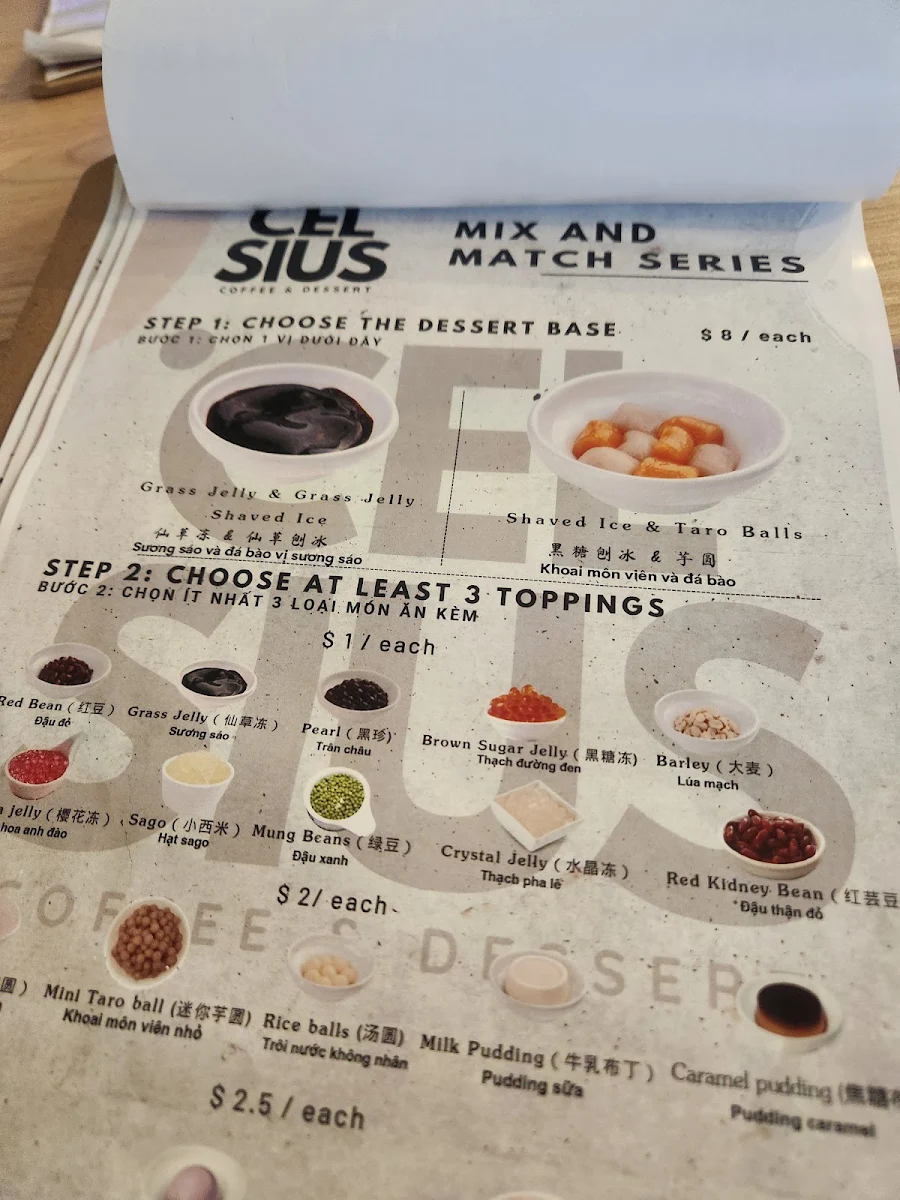 Menu, Celsius Coffee & Dessert