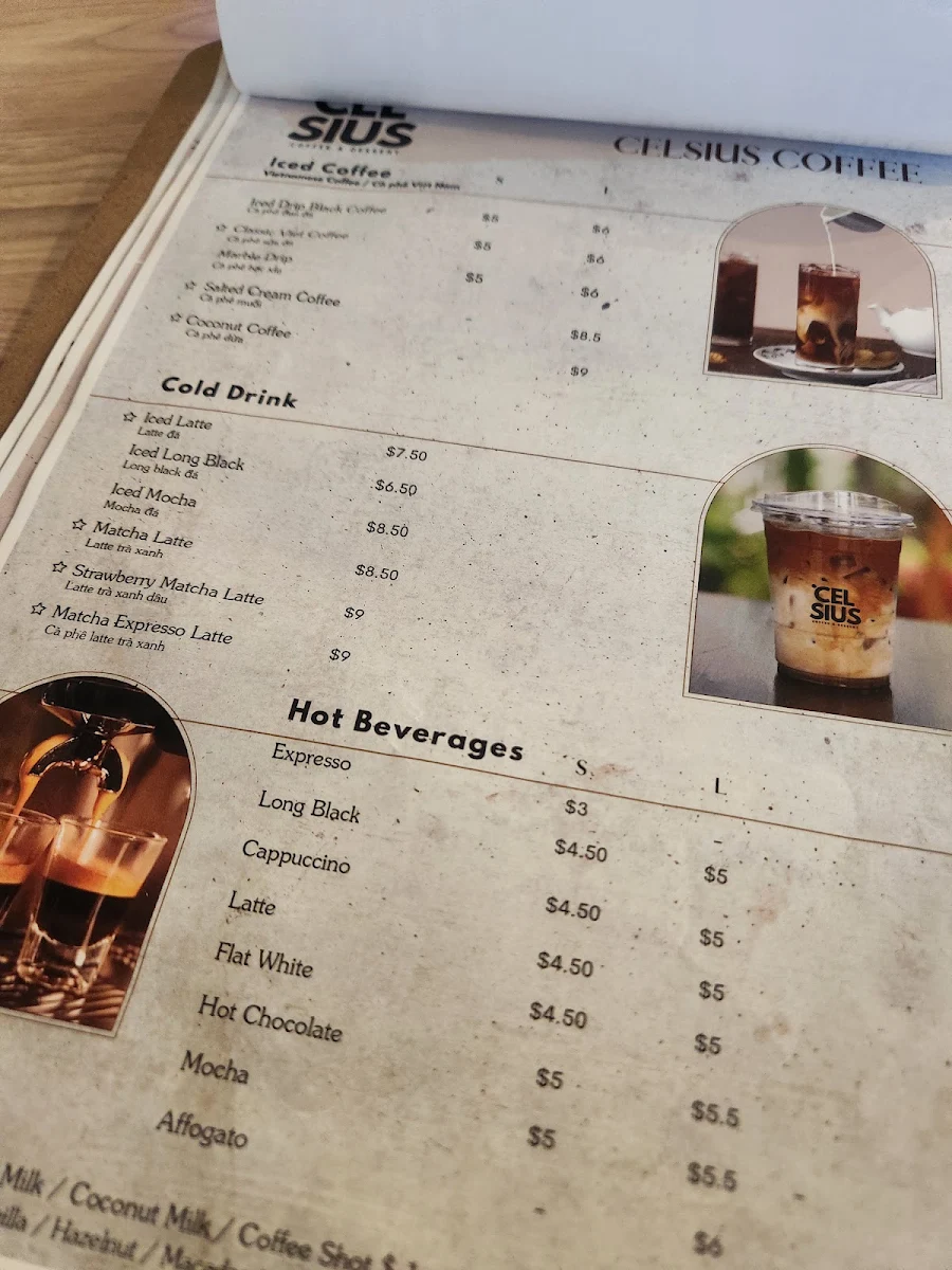 Menu, Celsius Coffee & Dessert