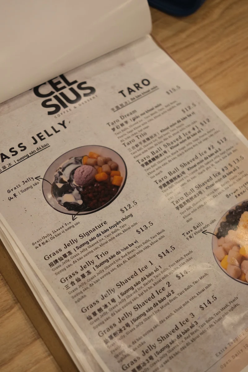 Menu, Celsius Coffee & Dessert