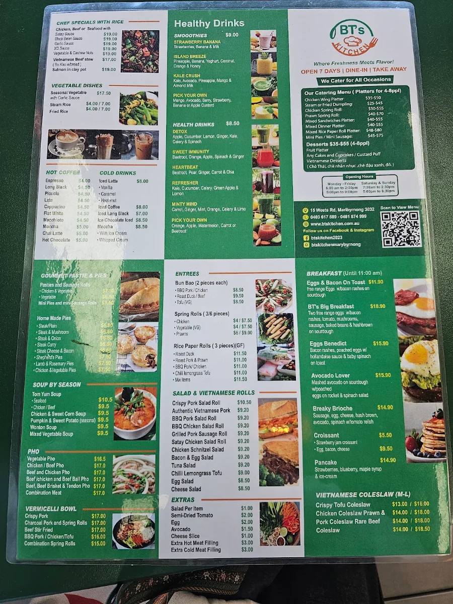 Menu, BT's Kitchen Pty Ltd