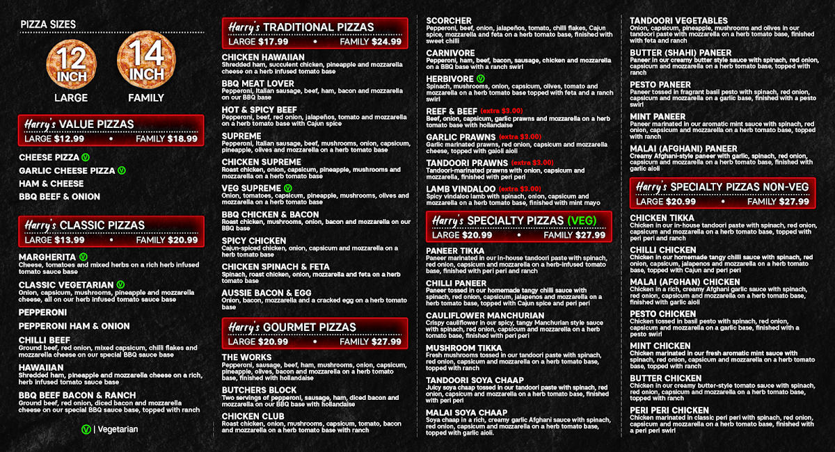 Menu, Harry's Pizza & Skewers Riverstone