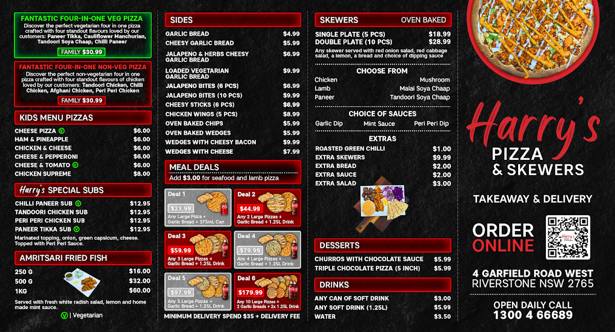 Menu, Harry's Pizza & Skewers Riverstone