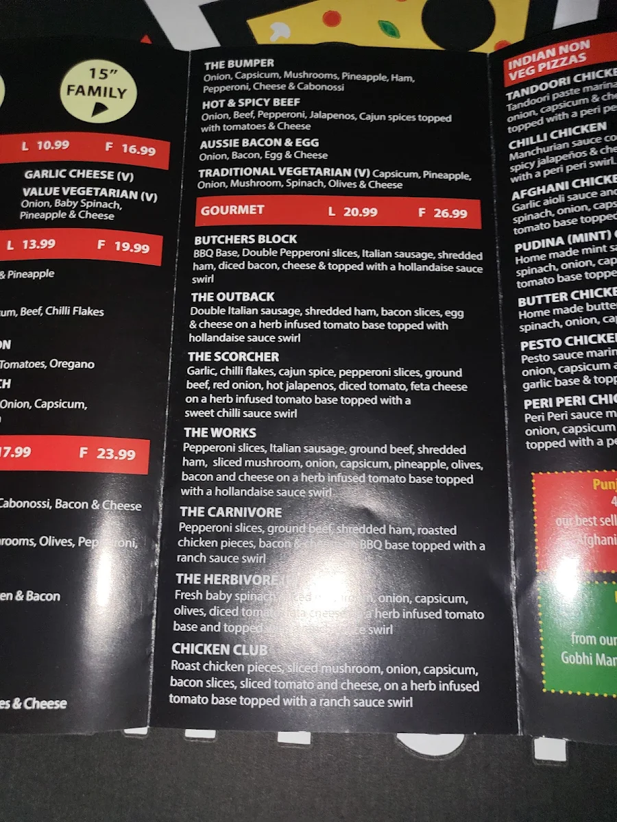 Menu, Harry's Pizza & Skewers Riverstone