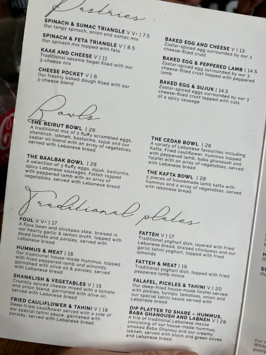 Menu, Manousheh