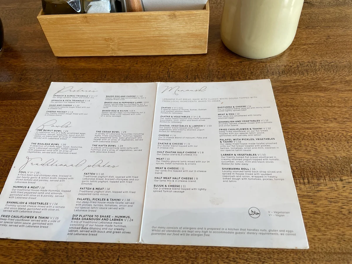 Menu, Manousheh