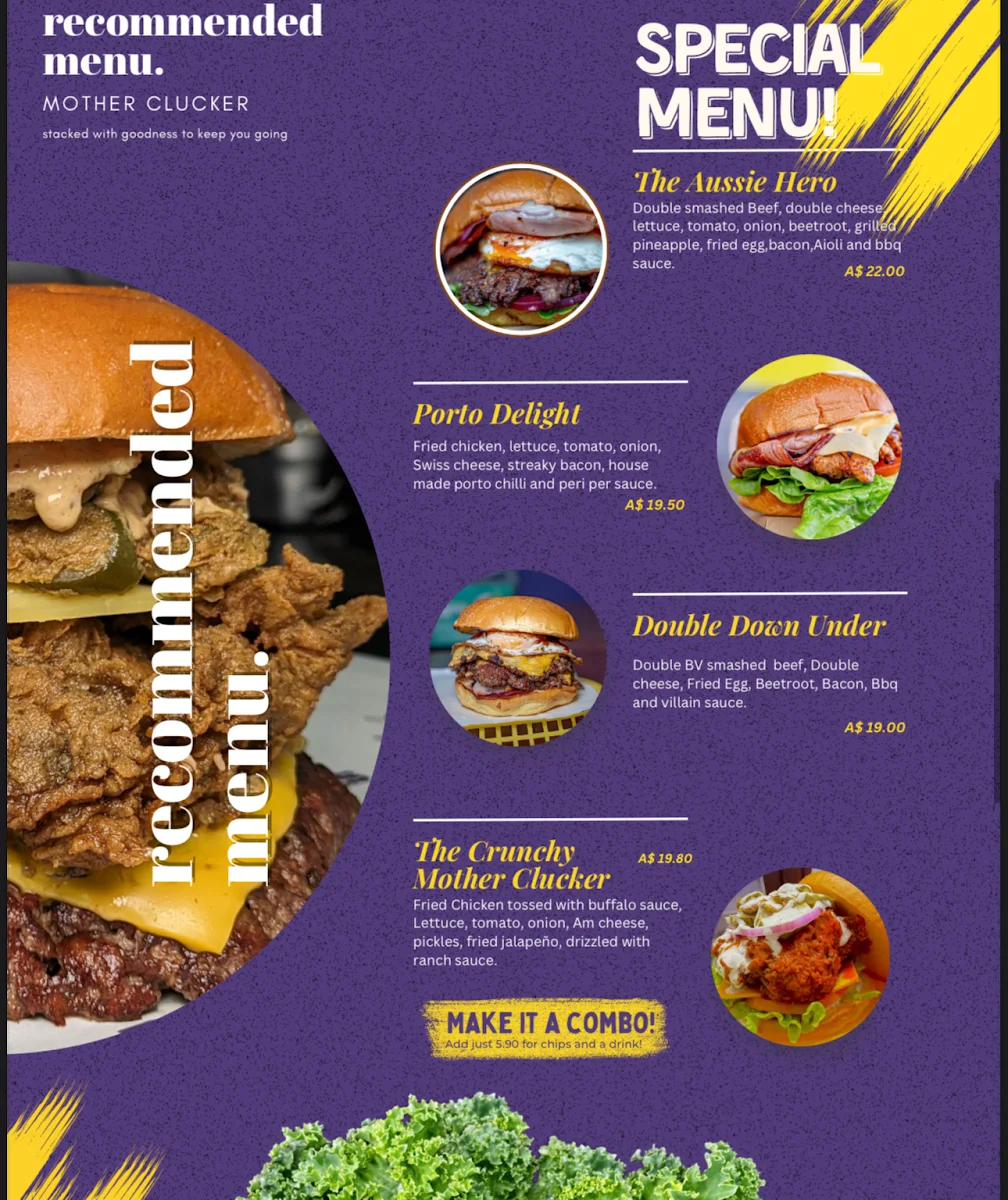 Menu, BURGER VILLAINS PAGE