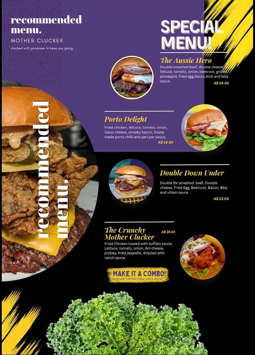 Menu, BURGER VILLAINS PAGE