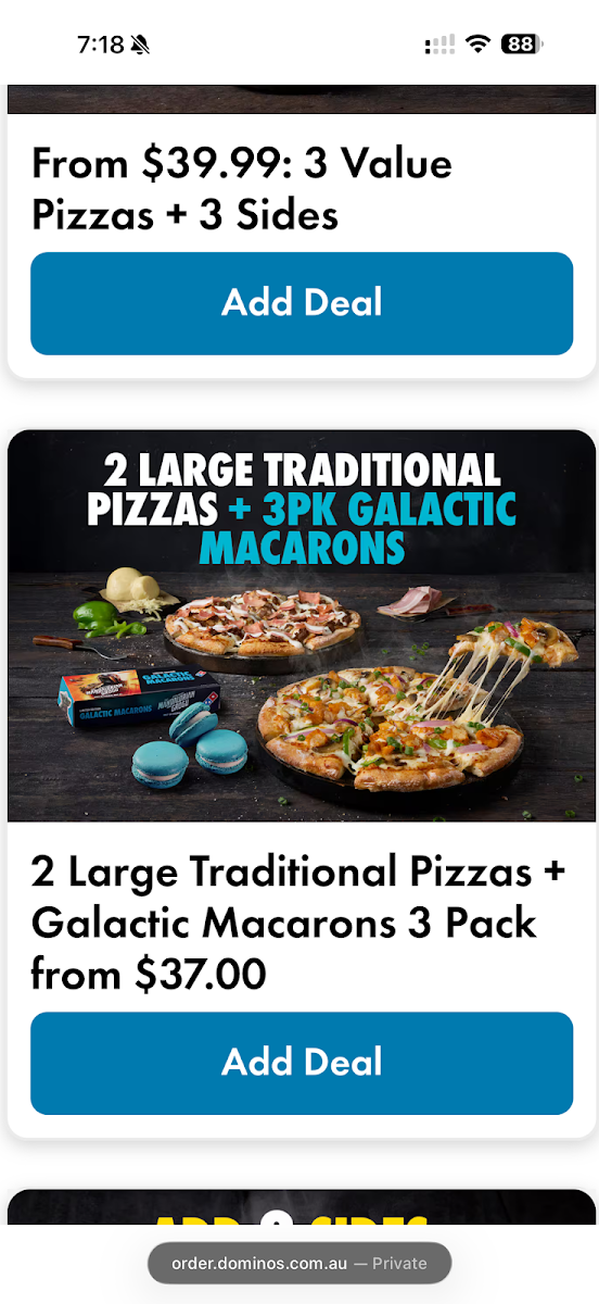 Menu, Domino's Pizza Doreen