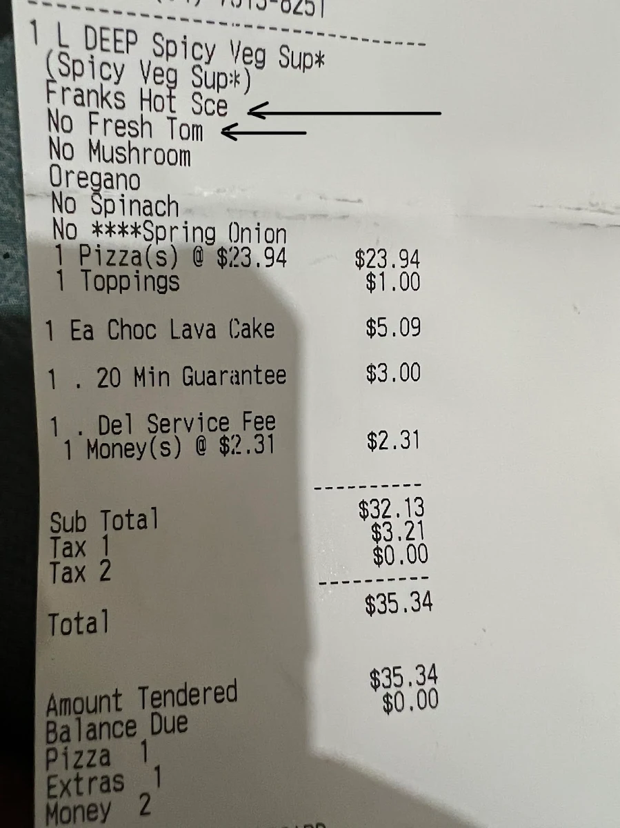 Menu, Domino's Pizza Doreen