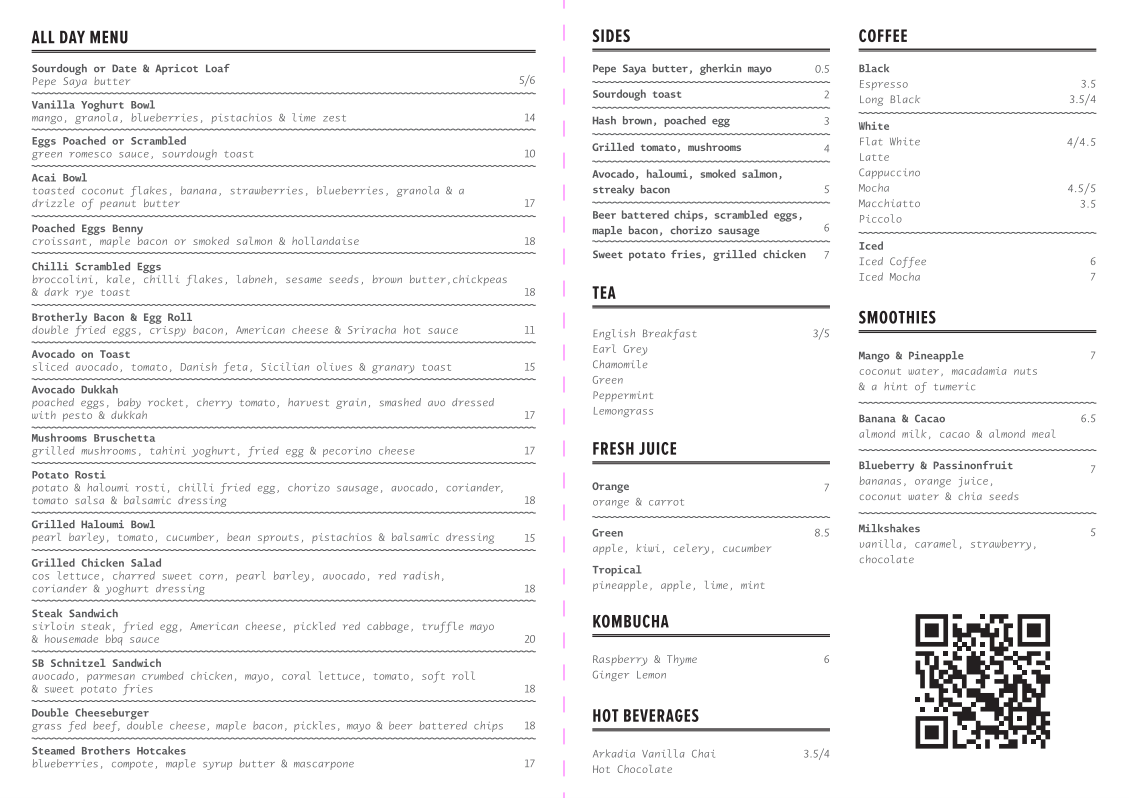 Menu, Steam Brothers Coffee