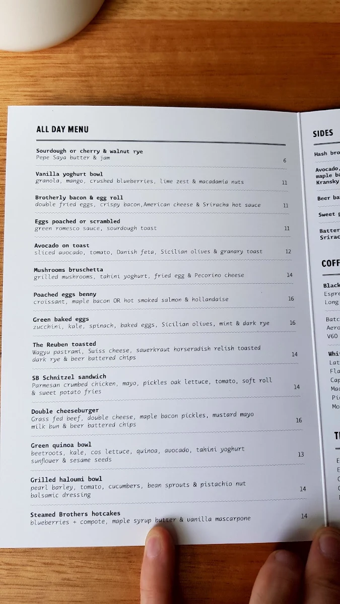 Menu, Steam Brothers Coffee
