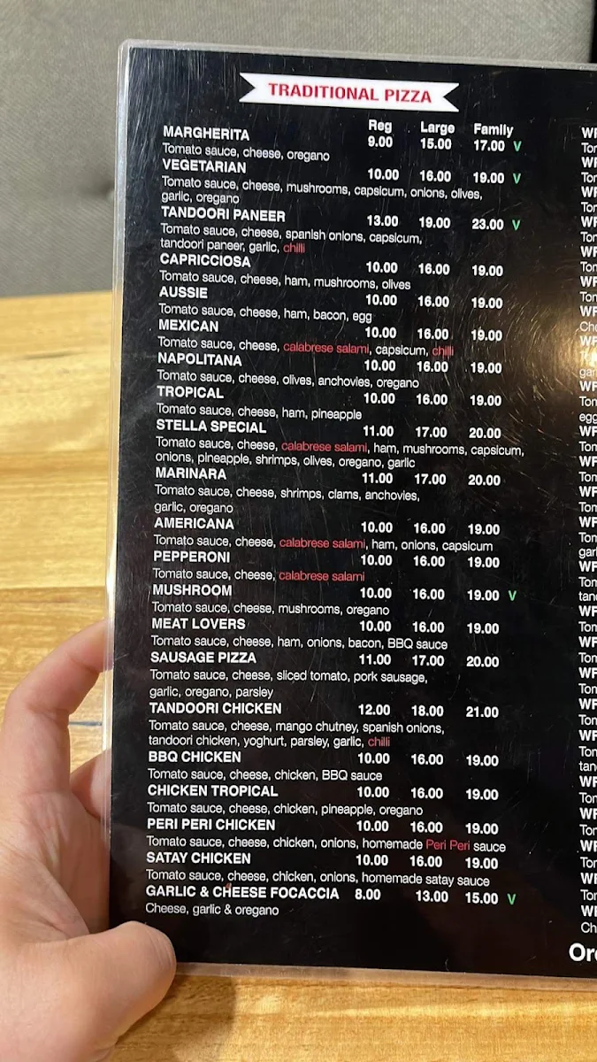 Menu, Stella Pizza Truganina