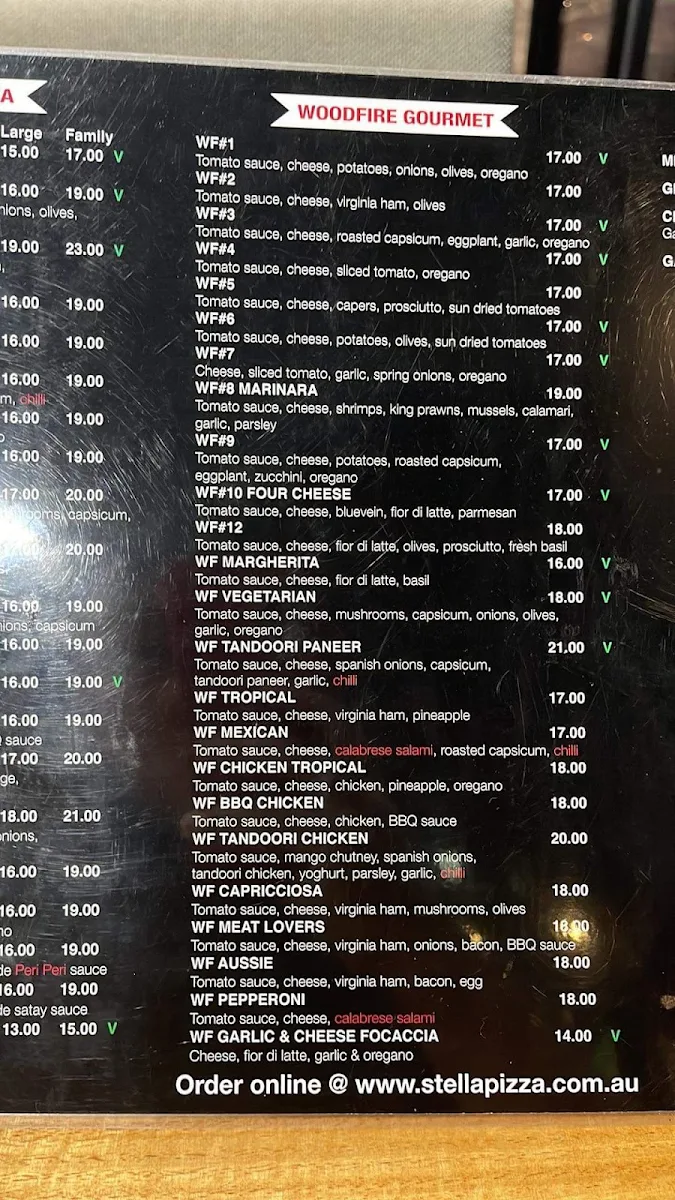 Menu, Stella Pizza Truganina