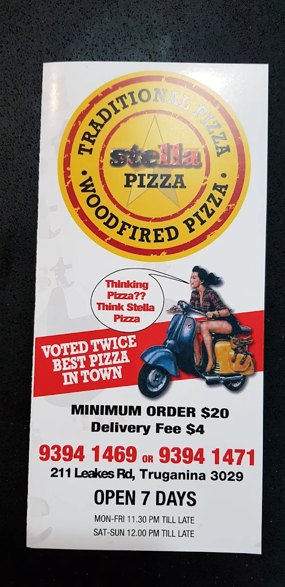 Menu, Stella Pizza Truganina
