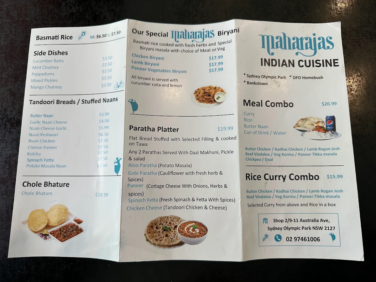 Menu, Maharajas Indian