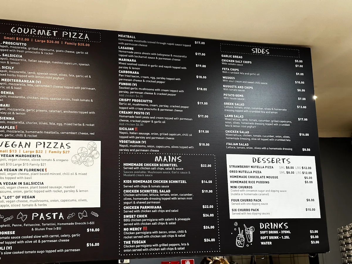 Menu, Marinelli's Pizza Maribyrnong Road