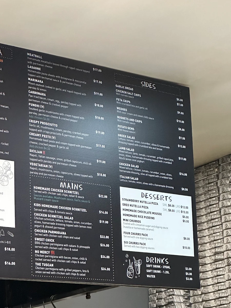 Menu, Marinelli's Pizza Maribyrnong Road