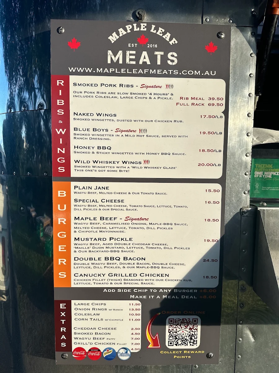 Menu, Maple Leaf Meats - Food Truck