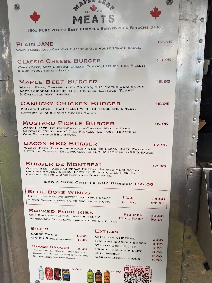 Menu, Maple Leaf Meats - Food Truck