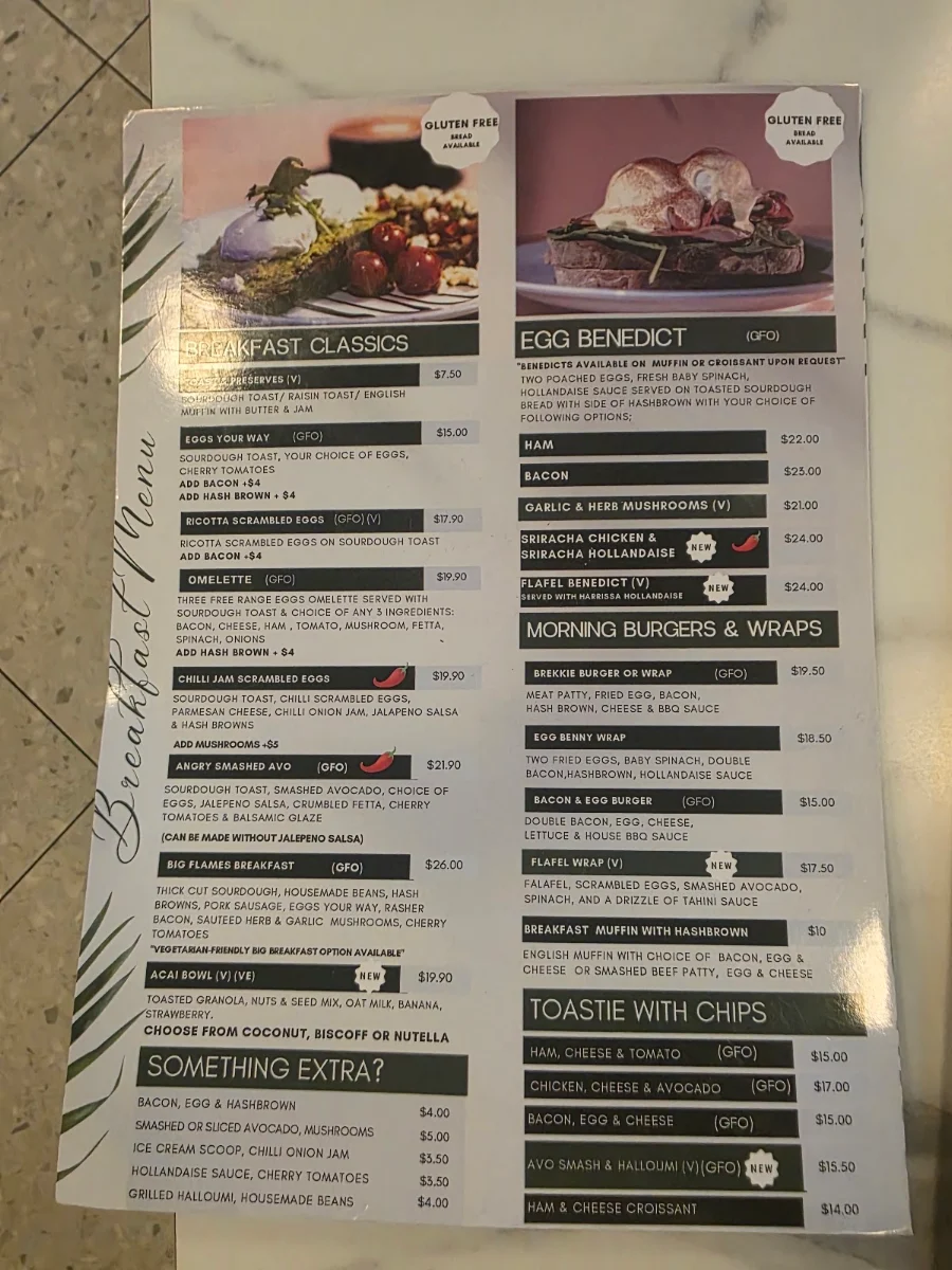 Menu, Flames Burgers and Grill (Clarkson)