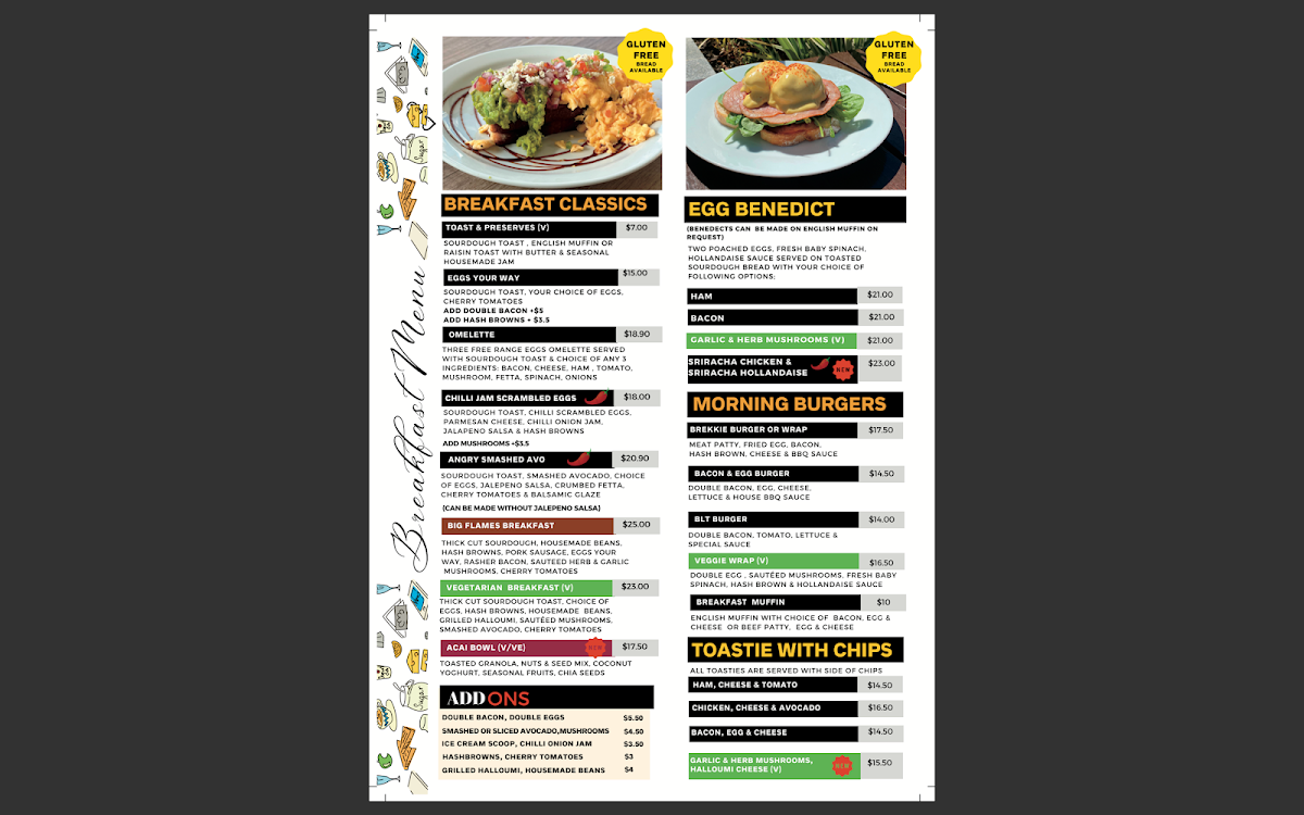 Menu, Flames Burgers and Grill (Clarkson)
